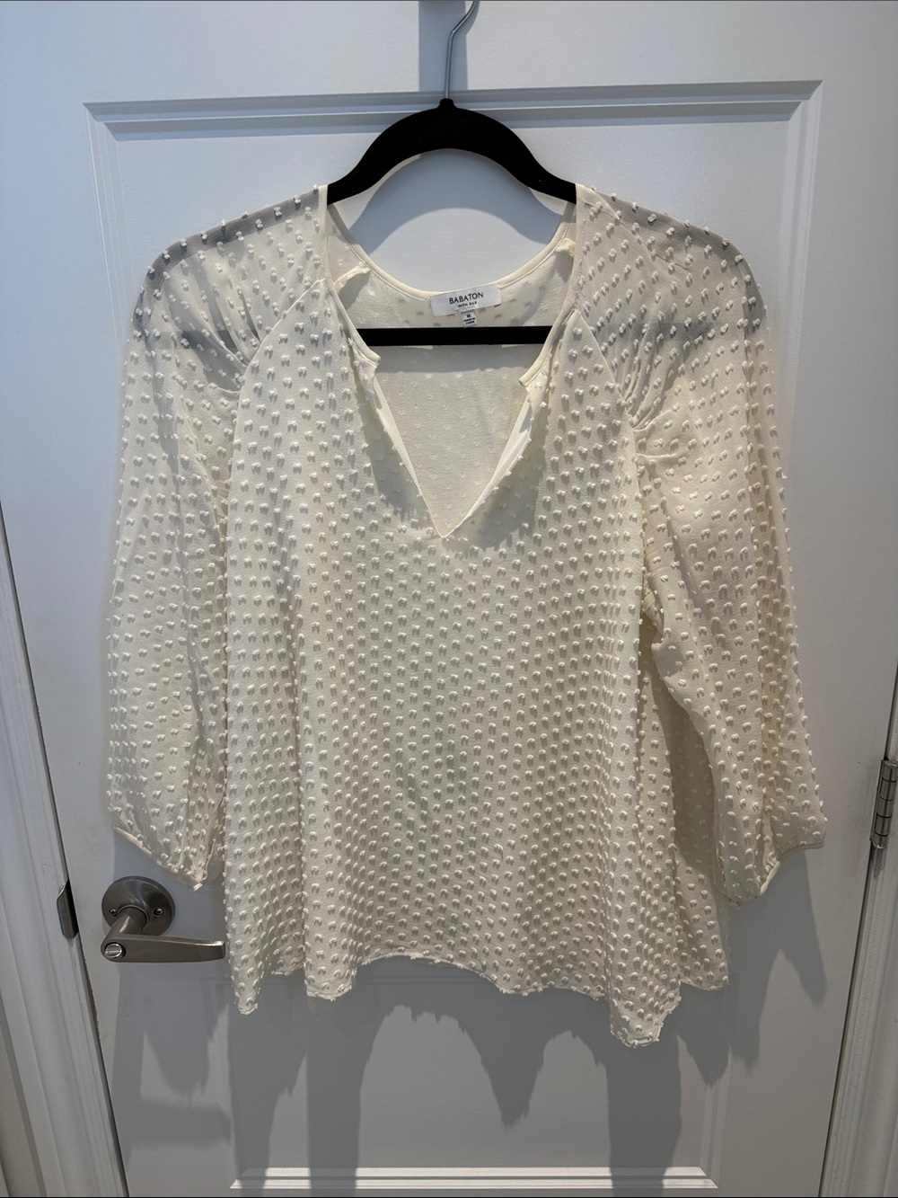 Babaton Cream Textured Dot V-Neck Blouse